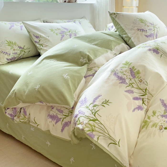 91家纺网 家纺一手货源 找家纺 金丝鸟 2023新款全棉可爱卡通印花小清新四件套-第二批 薰衣草庄园