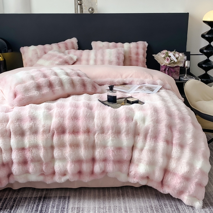 91家纺网 家纺一手货源 找家纺 （总）蝶帕家纺2024年秋冬新款托斯卡纳兔毛绒彩色泡泡四件套