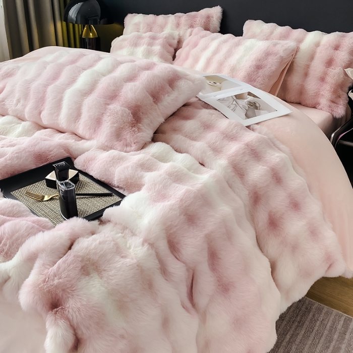 91家纺网 家纺一手货源 找家纺 （总）蝶帕家纺2024年秋冬新款托斯卡纳兔毛绒彩色泡泡四件套