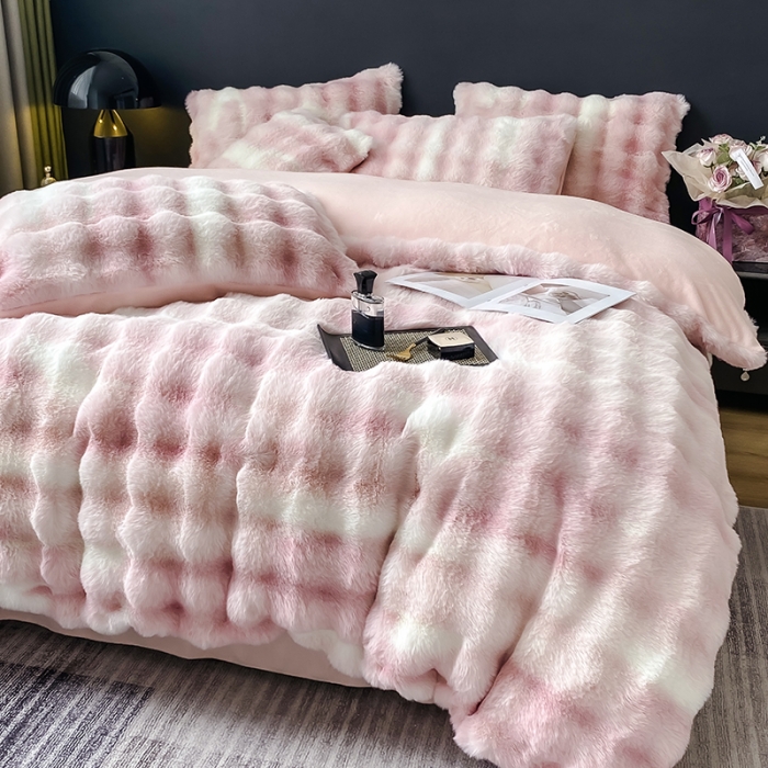 91家纺网 家纺一手货源 找家纺 （总）蝶帕家纺2024年秋冬新款托斯卡纳兔毛绒彩色泡泡四件套