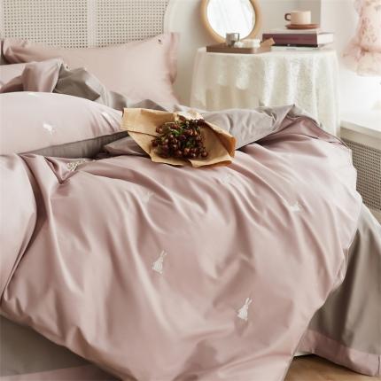 云胡50双股新疆长绒棉床上用品四件套陶瓷轻磨毛逃家小兔