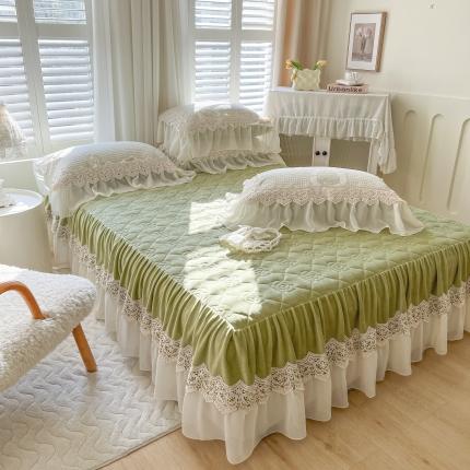 91家纺网 家纺一手货源 找家纺 网红馆 2025新款牛奶雕花绒床裙花间浪漫 果绿色