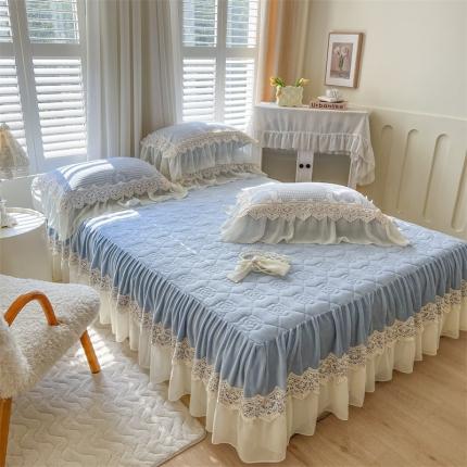 网红馆 2025新款牛奶雕花绒床裙花间浪漫 天空蓝