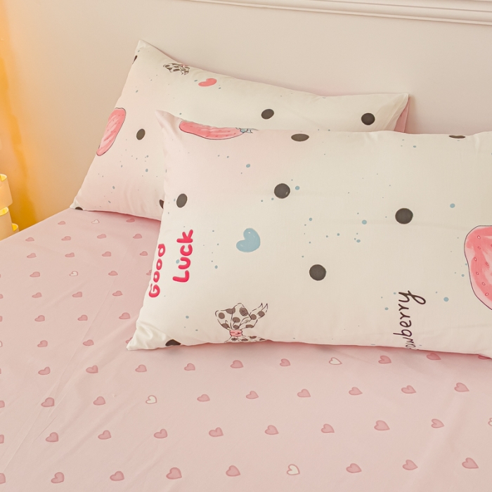 91家纺网 家纺一手货源 找家纺 金丝鸟家纺 2023新款全棉小清新四件套-第三批 波点草莓结