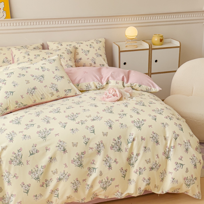 91家纺网 家纺一手货源 找家纺 金丝鸟家纺 2023新款全棉小清新四件套-第三批 蝶恋花