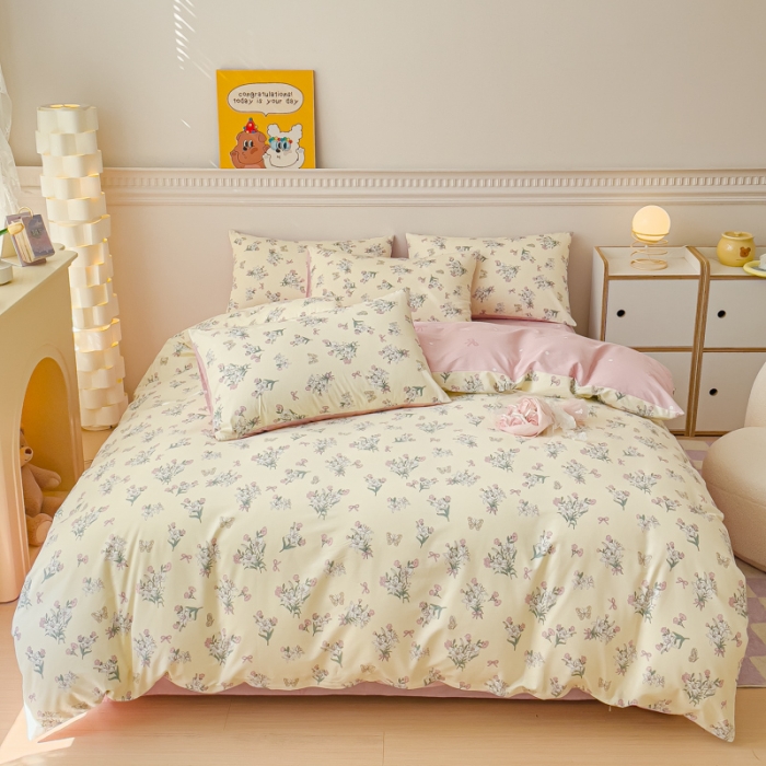 91家纺网 家纺一手货源 找家纺 金丝鸟家纺 2023新款全棉小清新四件套-第三批 蝶恋花