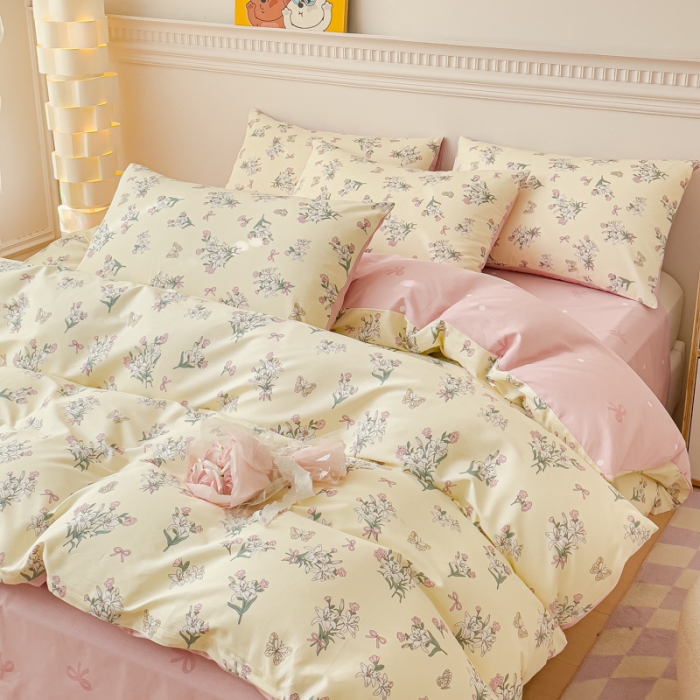 91家纺网 家纺一手货源 找家纺 金丝鸟家纺 2023新款全棉小清新四件套-第三批 蝶恋花