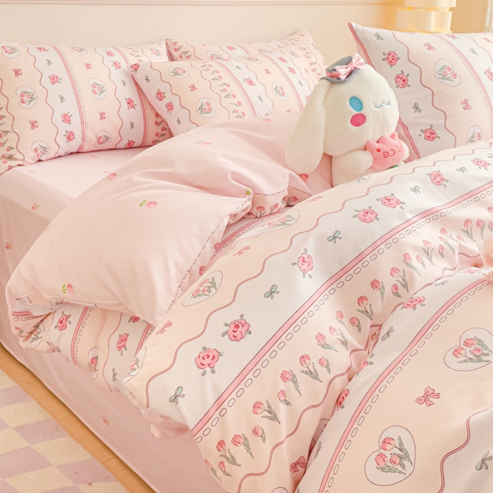 91家纺网 家纺一手货源 找家纺 金丝鸟家纺 2023新款全棉小清新四件套-第三批 花束郁金香