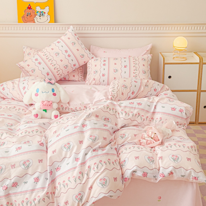 91家纺网 家纺一手货源 找家纺 金丝鸟家纺 2023新款全棉小清新四件套-第三批 花束郁金香