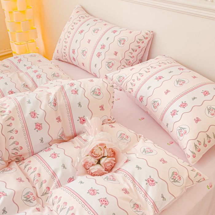 91家纺网 家纺一手货源 找家纺 金丝鸟家纺 2023新款全棉小清新四件套-第三批 花束郁金香