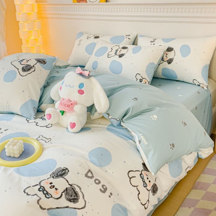 91家纺网 家纺一手货源 找家纺 金丝鸟家纺 2023新款全棉小清新四件套-第三批 蓝点狗