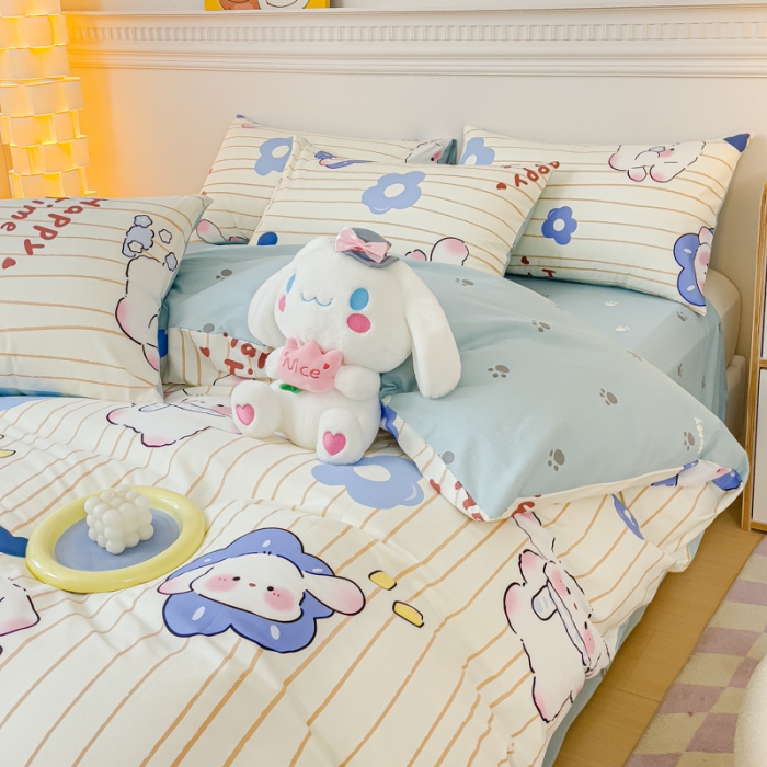 91家纺网 家纺一手货源 找家纺 金丝鸟家纺 2023新款全棉小清新四件套-第三批 条纹大耳兔