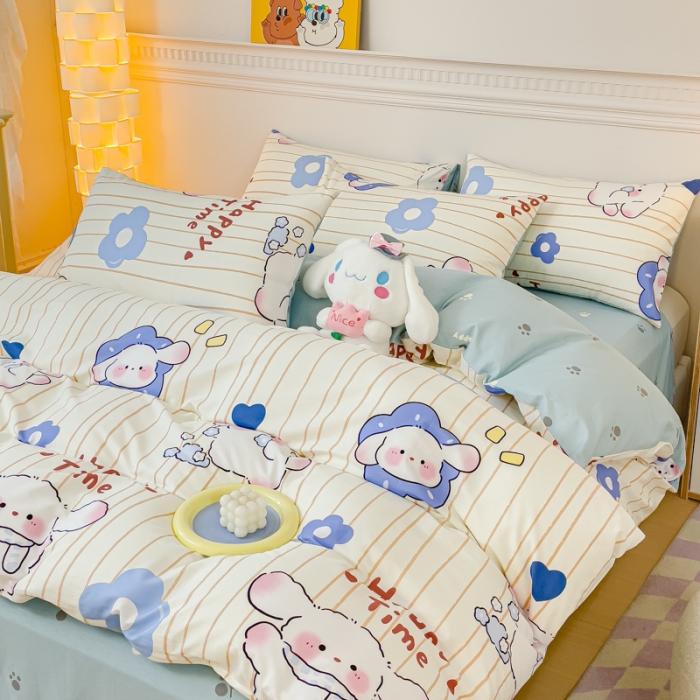 91家纺网 家纺一手货源 找家纺 金丝鸟家纺 2023新款全棉小清新四件套-第三批 条纹大耳兔