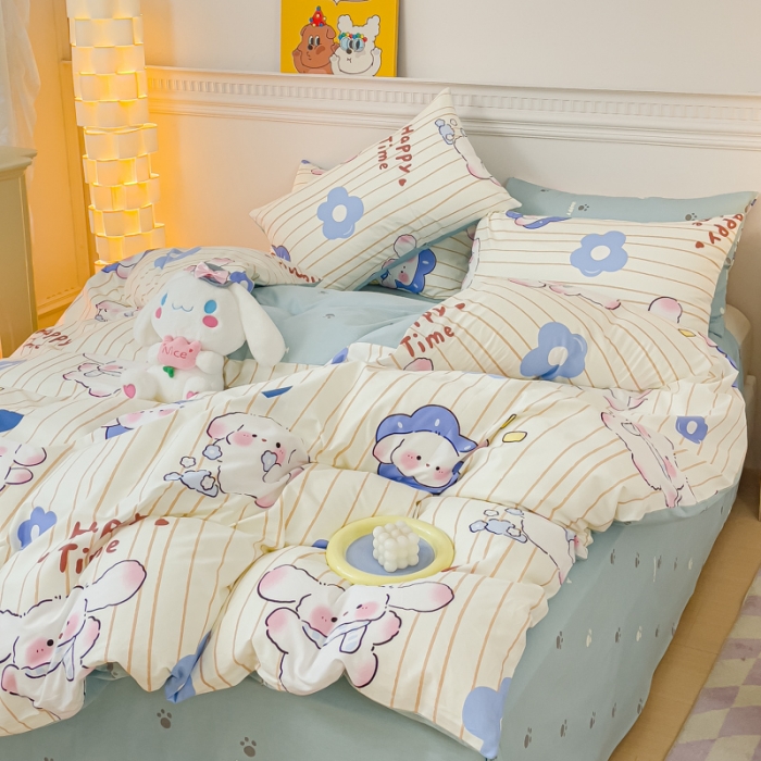 91家纺网 家纺一手货源 找家纺 金丝鸟家纺 2023新款全棉小清新四件套-第三批 条纹大耳兔