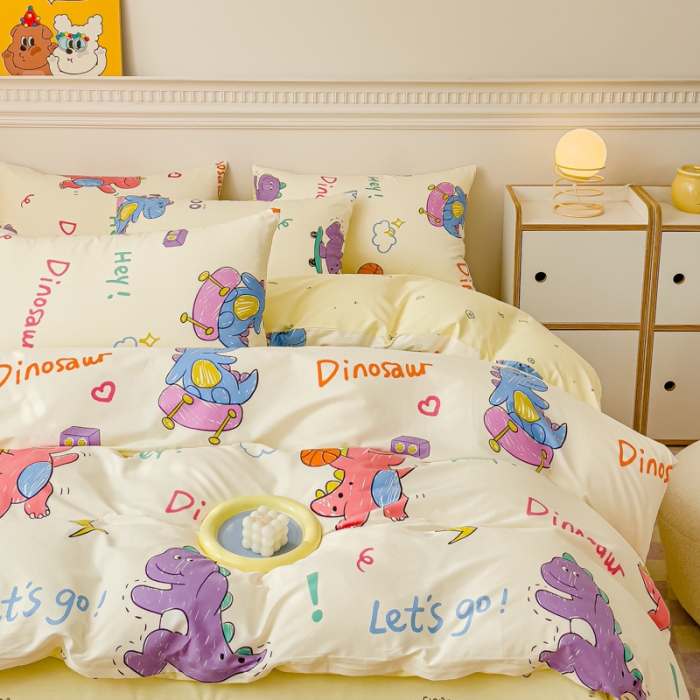 91家纺网 家纺一手货源 找家纺 金丝鸟家纺 2023新款全棉小清新四件套-第三批 跳舞的恐龙