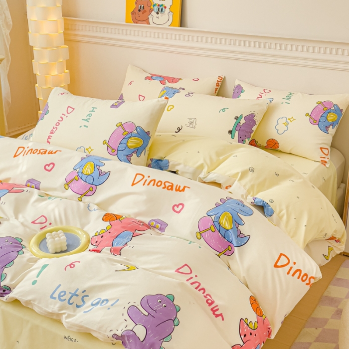 91家纺网 家纺一手货源 找家纺 金丝鸟家纺 2023新款全棉小清新四件套-第三批 跳舞的恐龙