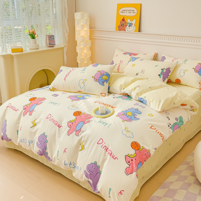 91家纺网 家纺一手货源 找家纺 金丝鸟家纺 2023新款全棉小清新四件套-第三批 跳舞的恐龙