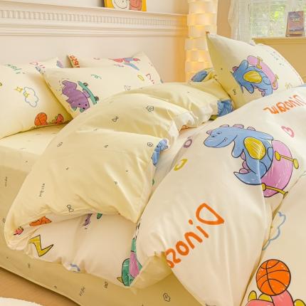 金丝鸟家纺 2023新款全棉小清新四件套-第三批 跳舞的恐龙