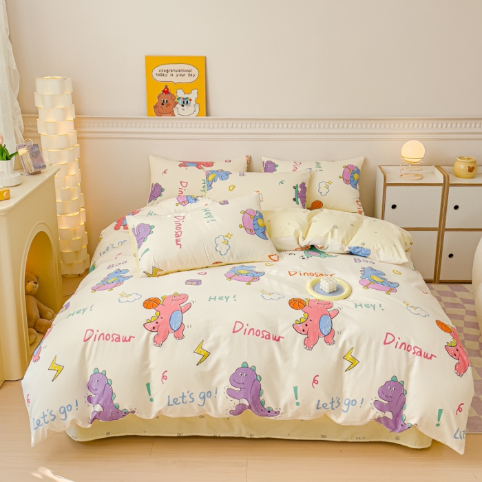 91家纺网 家纺一手货源 找家纺 金丝鸟家纺 2023新款全棉小清新四件套-第三批 跳舞的恐龙