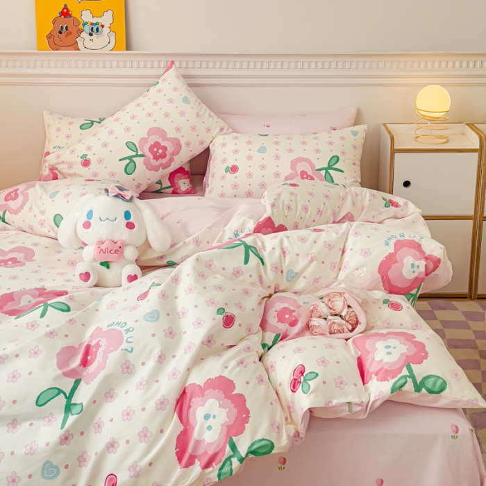 91家纺网 家纺一手货源 找家纺 金丝鸟家纺 2023新款全棉小清新四件套-第三批 向阳樱桃