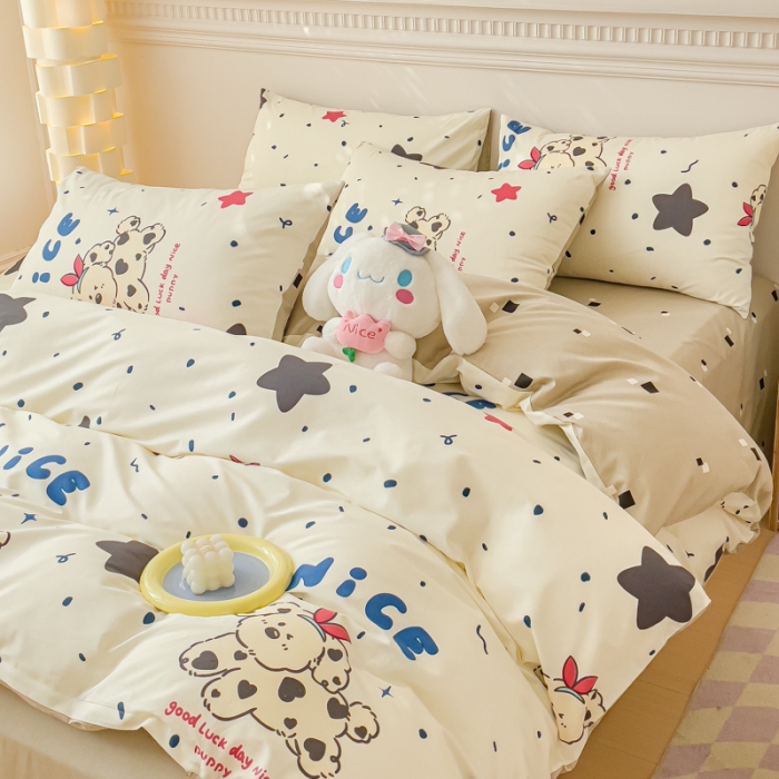 91家纺网 家纺一手货源 找家纺 金丝鸟家纺 2023新款全棉小清新四件套-第三批 星星奶狗