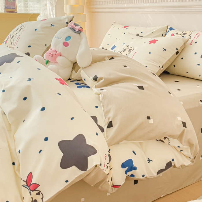 91家纺网 家纺一手货源 找家纺 金丝鸟家纺 2023新款全棉小清新四件套-第三批 星星奶狗