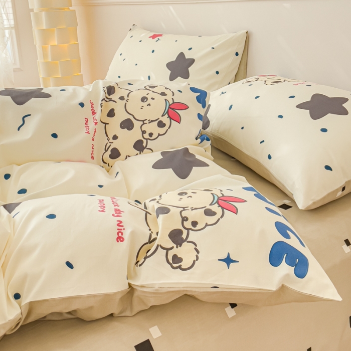 91家纺网 家纺一手货源 找家纺 金丝鸟家纺 2023新款全棉小清新四件套-第三批 星星奶狗