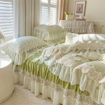 91家纺网 家纺一手货源 找家纺 网红馆 2025新款花间浪漫 牛奶雕花绒四件套 果绿色