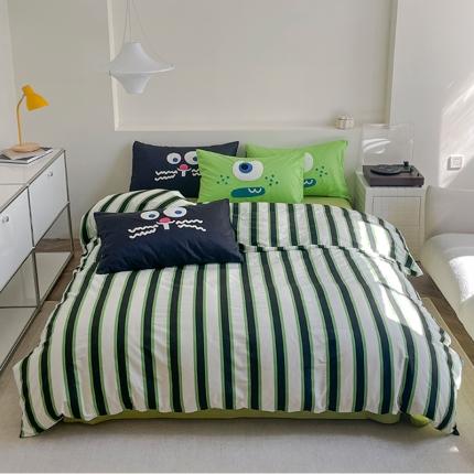 91家纺网 家纺一手货源 找家纺 蓝邻 2024年新款全棉多巴胺毛巾绣四件套系列 跳跃-黑绿