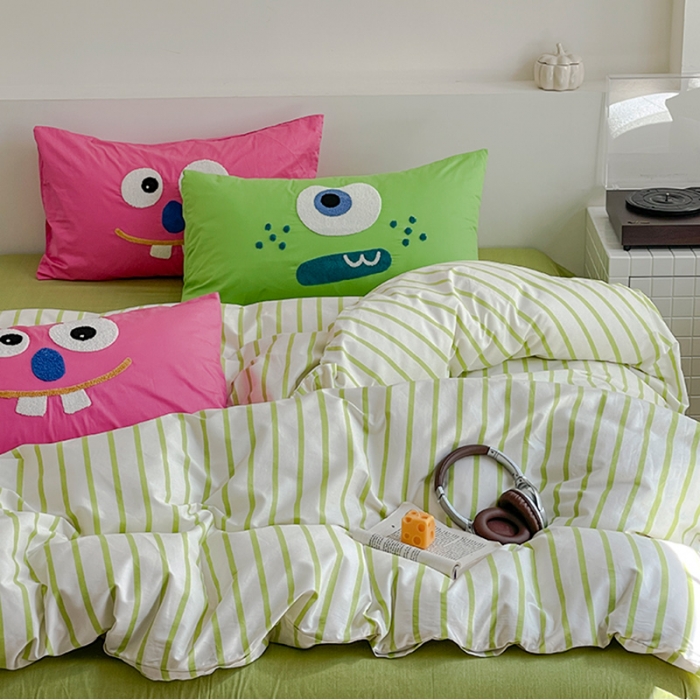 91家纺网 家纺一手货源 找家纺 蓝邻 2024年新款全棉多巴胺毛巾绣四件套系列 知予-嫩绿