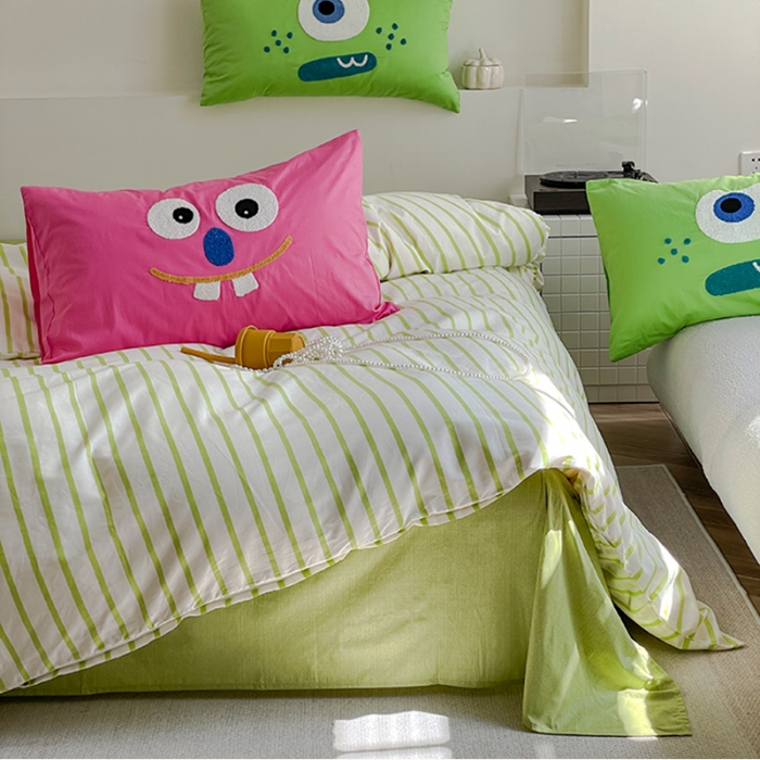 91家纺网 家纺一手货源 找家纺 蓝邻 2024年新款全棉多巴胺毛巾绣四件套系列 知予-嫩绿