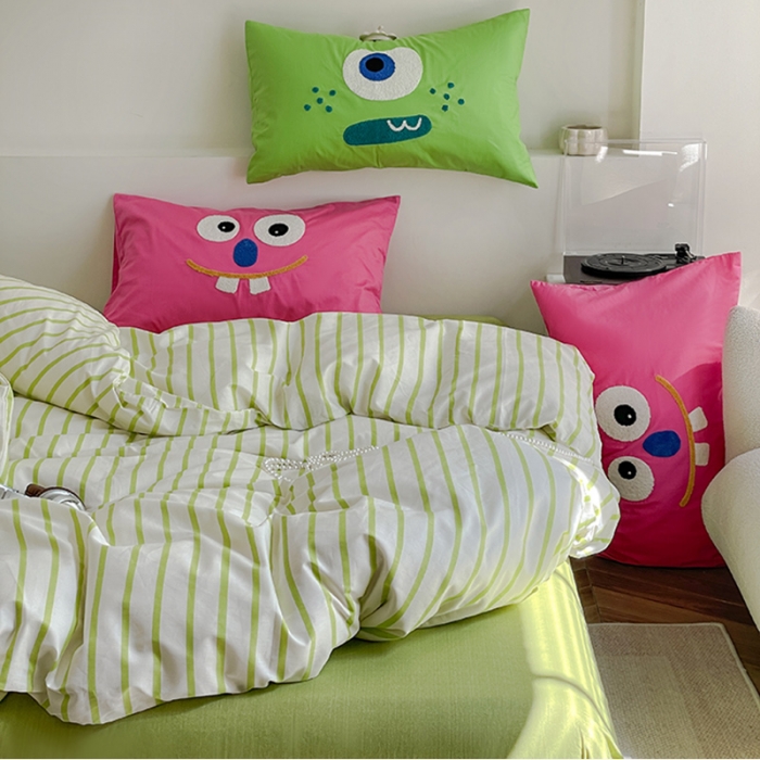 91家纺网 家纺一手货源 找家纺 蓝邻 2024年新款全棉多巴胺毛巾绣四件套系列 知予-嫩绿