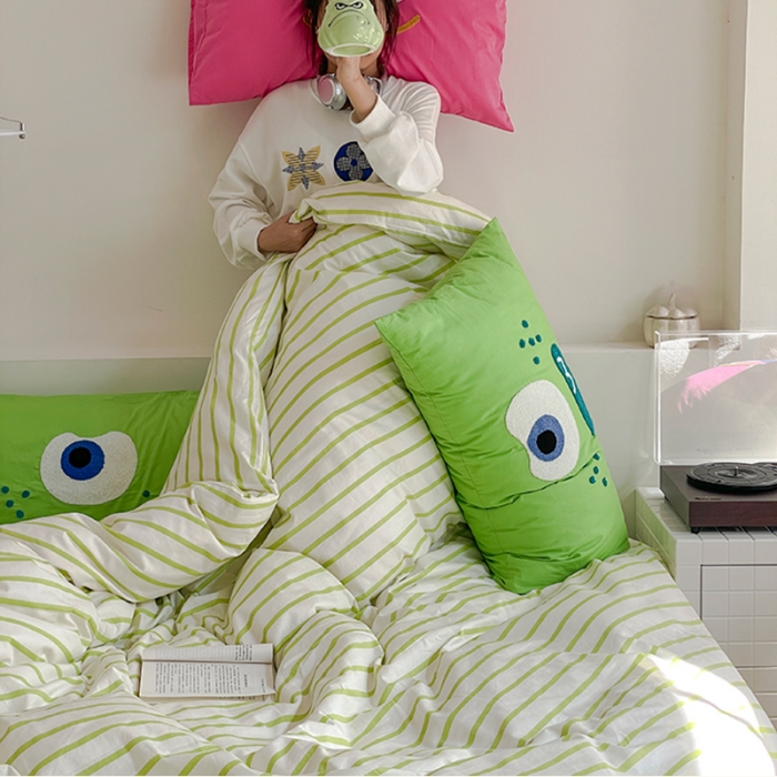 91家纺网 家纺一手货源 找家纺 蓝邻 2024年新款全棉多巴胺毛巾绣四件套系列 知予-嫩绿