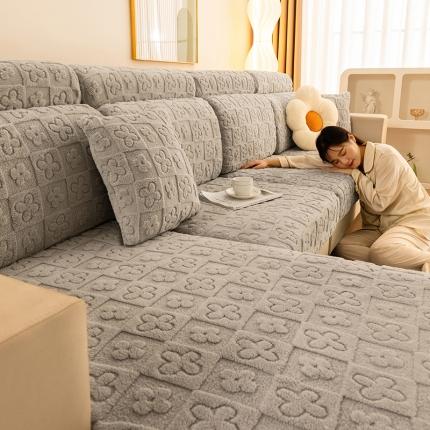 91家纺网 家纺一手货源 找家纺 沐沐 2026新款如意草沙发笠 浅灰