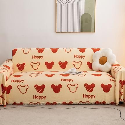 91家纺网 家纺一手货源 找家纺 沐沐 2026新款雪尼尔印花沙发巾 快乐小熊-橙