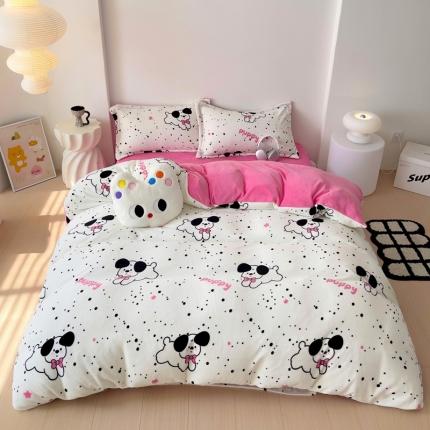 91家纺网 家纺一手货源 找家纺 乐童2024新款吊边款牛奶绒四件套 快乐点点