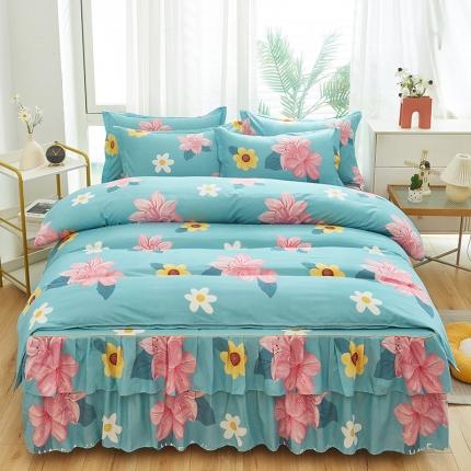 91家纺网 家纺一手货源 找家纺 爱一个家 2023新款芦荟棉双边时尚床裙四件套维亚曼