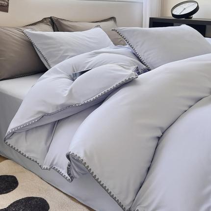 91家纺网 家纺一手货源 找家纺 思诺羽 2025新款亲肤棉四件套贝壳边系列 远天蓝