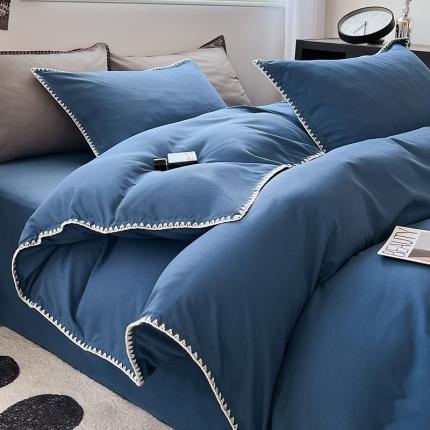 91家纺网 家纺一手货源 找家纺 思诺羽 2025新款亲肤棉四件套贝壳边系列 深海蓝