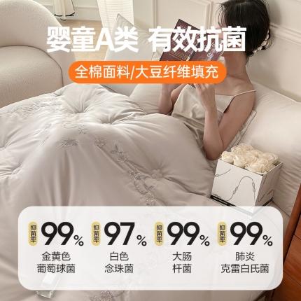 91家纺网 家纺一手货源 找家纺 歌历斯家纺 2023新款亲肤舒适A类60s全棉绣花款被子被芯 浅灰