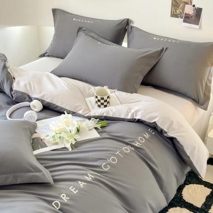 91家纺网 家纺一手货源 找家纺 芷凡 2023新款水洗磨毛刺绣四件套-梦想系列 梦想-深灰+卡其