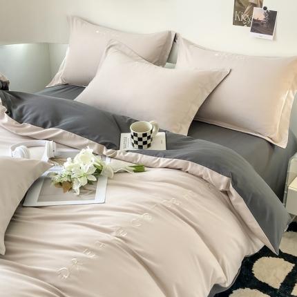 91家纺网 家纺一手货源 找家纺 芷凡 2023新款水洗磨毛刺绣四件套-梦想系列 梦想-杏色+深灰