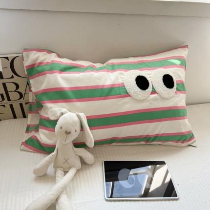 91家纺网 家纺一手货源 找家纺 （总）百寐 2023新款混搭毛巾绣大眼睛13372全棉枕套多巴胺组合