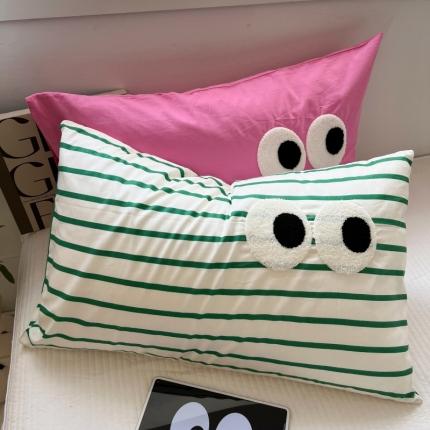 91家纺网 家纺一手货源 找家纺 （总）百寐 2023新款混搭毛巾绣大眼睛13372全棉枕套多巴胺组合