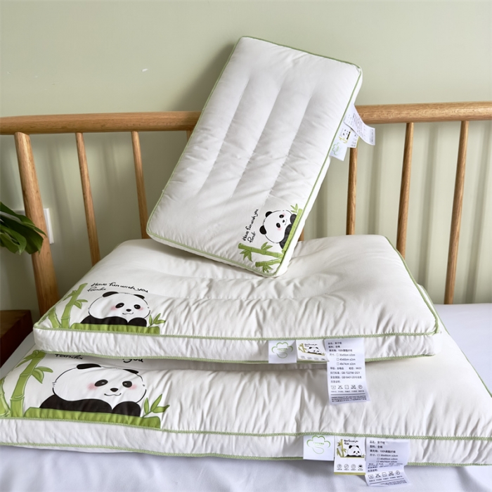 91家纺网 家纺一手货源 找家纺 昕科 纯棉熊猫卡通儿童低枕头学生宿舍枕芯成人枕亲子款护颈枕