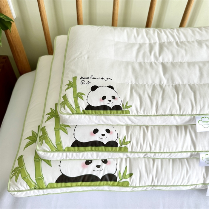 91家纺网 家纺一手货源 找家纺 昕科 纯棉熊猫卡通儿童低枕头学生宿舍枕芯成人枕亲子款护颈枕