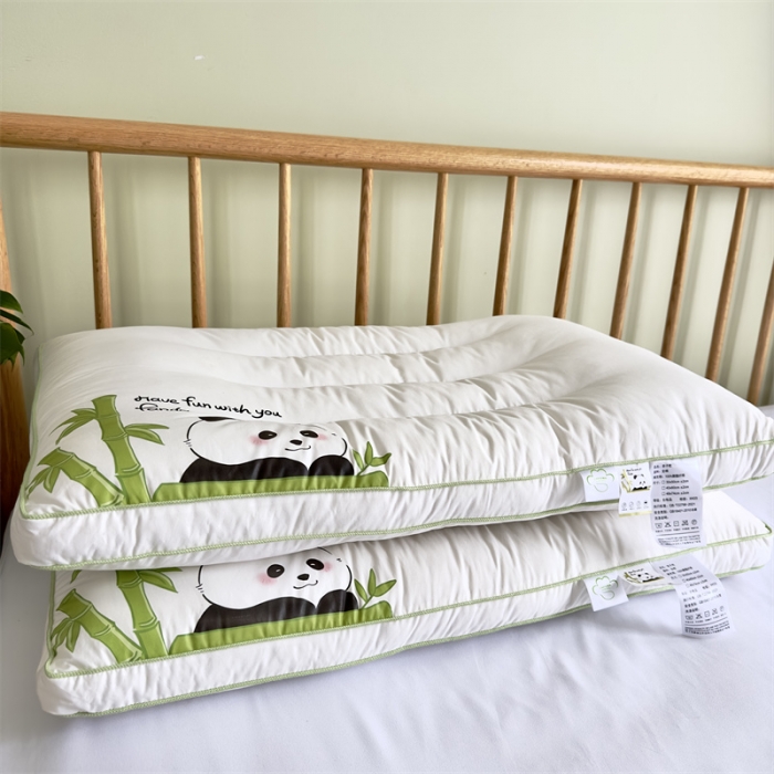 91家纺网 家纺一手货源 找家纺 昕科 纯棉熊猫卡通儿童低枕头学生宿舍枕芯成人枕亲子款护颈枕