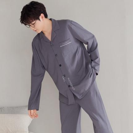 洛兰沙 纯棉情侣睡衣开衫长袖长裤家居服可外穿ZX7708男款