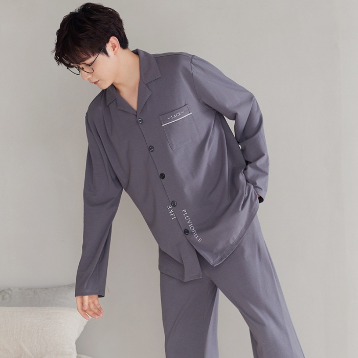 91家纺网 家纺一手货源 找家纺 洛兰沙 纯棉情侣睡衣开衫长袖长裤家居服可外穿ZX7708男款