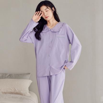 洛兰沙 纯棉情侣睡衣开衫长袖长裤家居服可外穿ZX7708女款